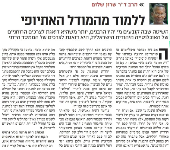 Article by Rabbi Sharon Shalom about the "Rabbis Law"